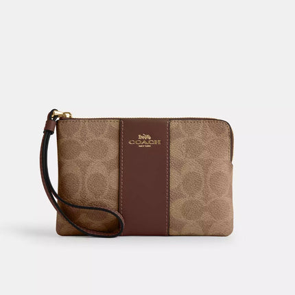 Wristlet Tan brown Signature Coach canvas