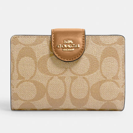 Billetera Medium Corner Coach canvas Gold Khaki