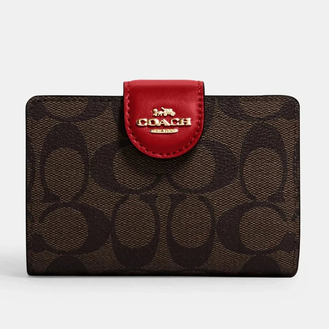 Billetera Medium Corner Coach canvas Roja America Premium Outlets