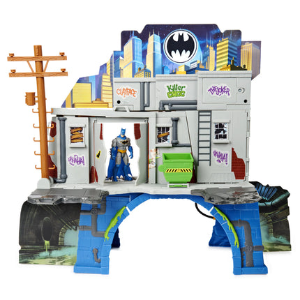 Batman 3 en 1 Playset Baticueva y Ciudad Gótica con figura de acción Batman con armadura